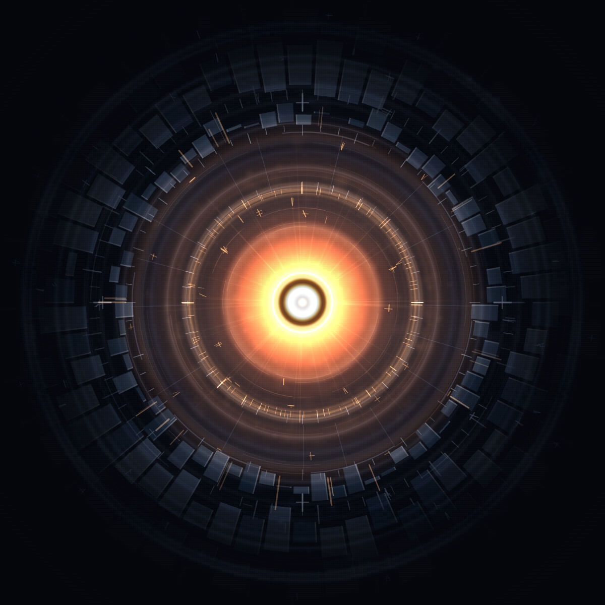 Stage 2 — Ignite: the warded void births a witnessing eye of fire that draws a warm ward of its own inside the cool steel circle
